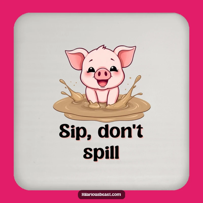Funny Piglet Drink Coaster: Cheerful Mud Splasher, Perfect Comedic Bar Gift