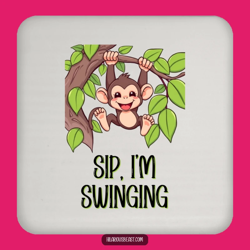 Funny Monkey Drink Coaster: Mischievous Vine Swinger, Perfect Comedic Bar Gift