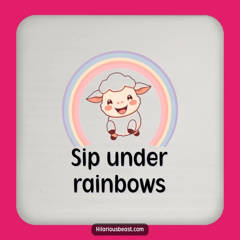 Funny Happy Sheep Rainbow Coasters - Joyful & Hilarious Table Protection