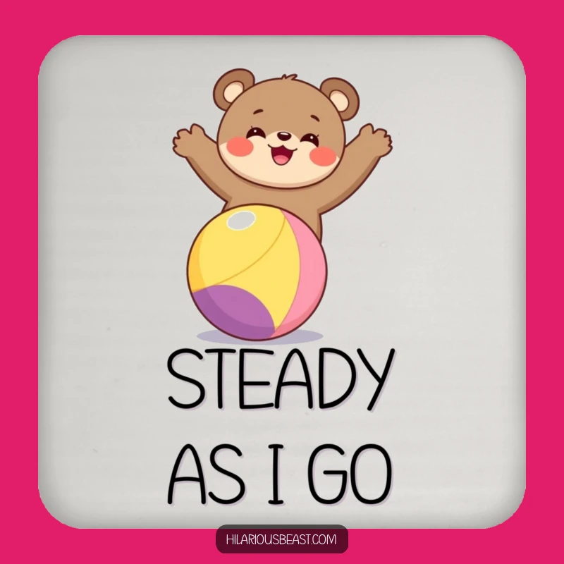 Funny Bear Cub Balancing Drink Coaster Protecting Surfaces with Style