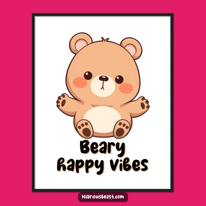 Funny Bear Poster: Enthusiastic Waving Art, Friendly Decor for Welcoming Spaces