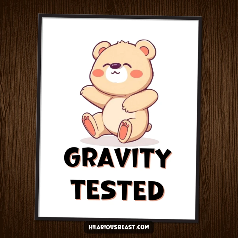 Funny Bear Cub Poster: Whimsical art of a clumsy bear cub tripping and giggling adorably.
