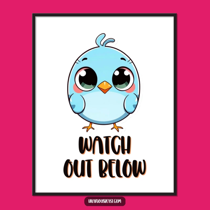 Funny Blue Bird Tripping Poster: Wide-Eyed Art for Playful Spaces