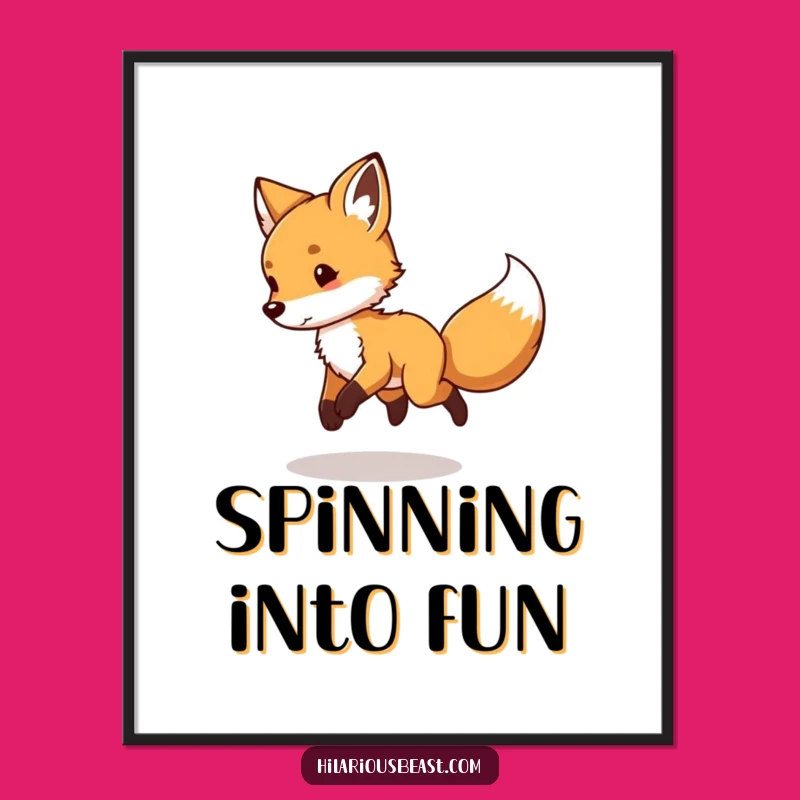 Funny Fox Cub Rolling Poster - Playful Tail Chase Wall Art, Hilarious Gift