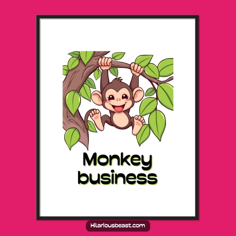 Funny Monkey Poster: Mischievous Vine Swinger, Perfect Comedic Wall Art Gift