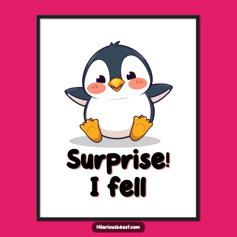 Funny Penguin Art Poster - Clumsy Tripping Expressive, Perfect Wall Decor Gift