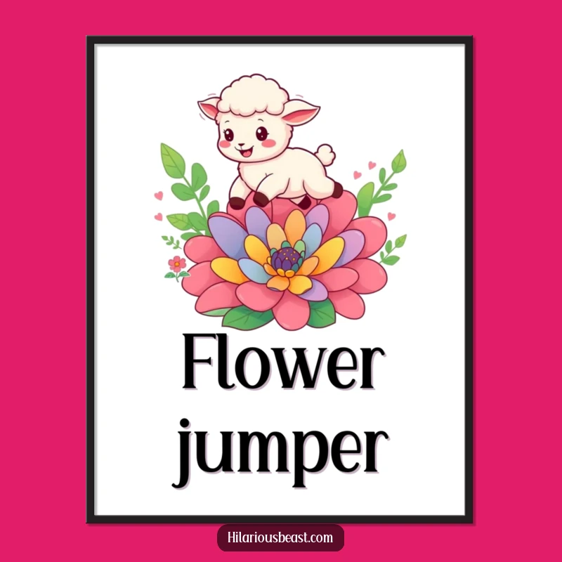 Funny Sheep Cub Flower Poster - Whimsical Wall Art for Happy Homes