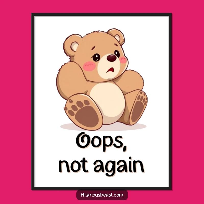 Funny Bear Cub Tripping Poster - Whimsical Wall Art for Laugh Lovers