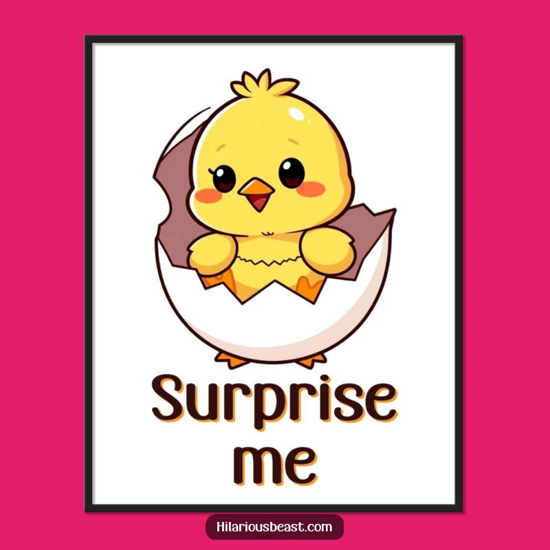 Funny Yellow Chick Hatching Poster: Surprised Cheer for Hilarious Decor