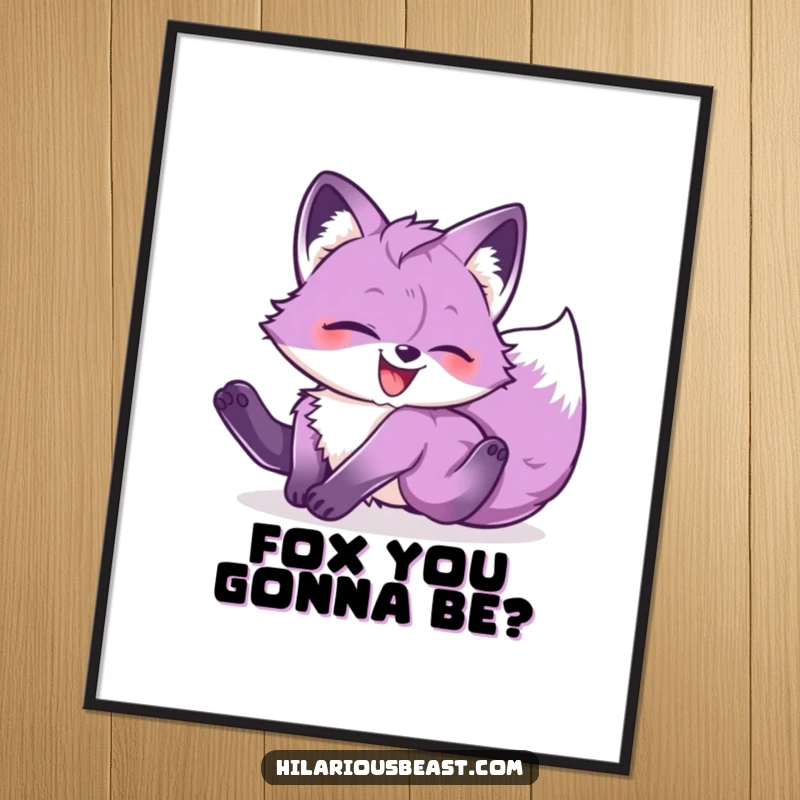 Funny Free Printable wall art of a purple fox cub tumbling head over heels with ecstatic glee, a lively download.