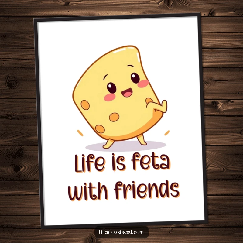 Funny Free Printable Wall Art of a squeaky cheese wedge character performing a comical cartwheel, adding a touch of cheesy humor.