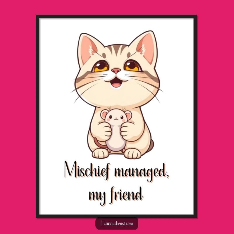 Free Printable Mischievous Cat Mouse Art: Funny Downloadable Gift for Playful Decor