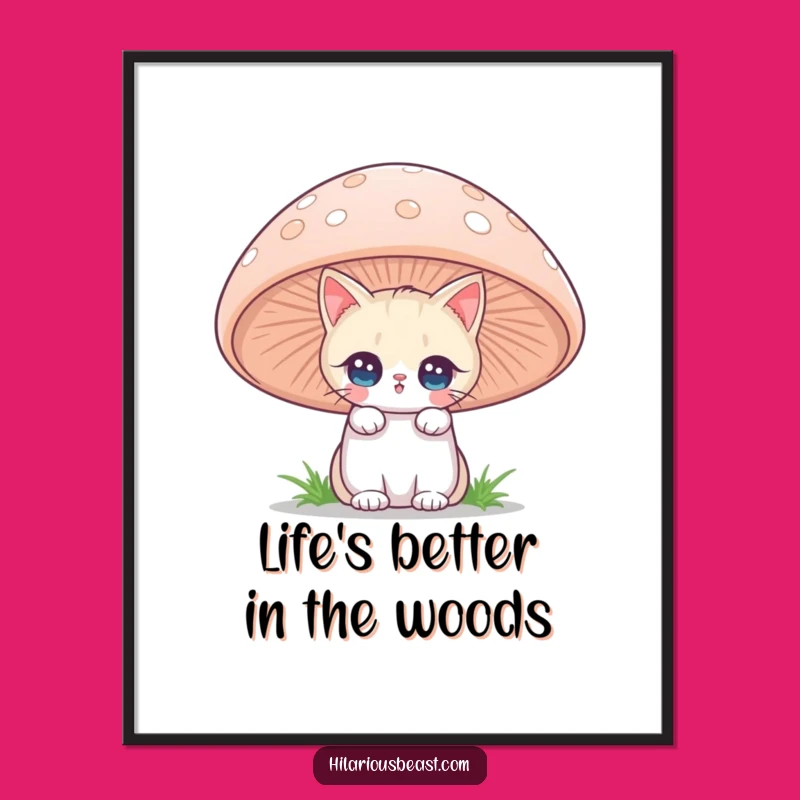 Free Printable Magical Cat Mushroom Art: Funny Downloadable Gift for Enchanting Decor