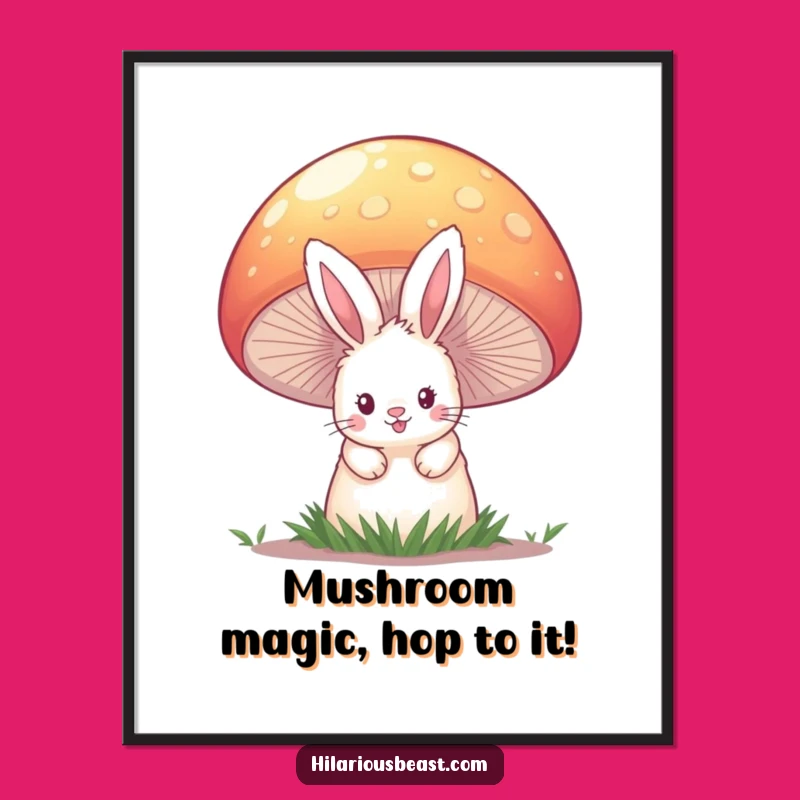 Funny Free Printable Wall Art: Bunny Mushroom Hide & Seek, Downloadable Decor