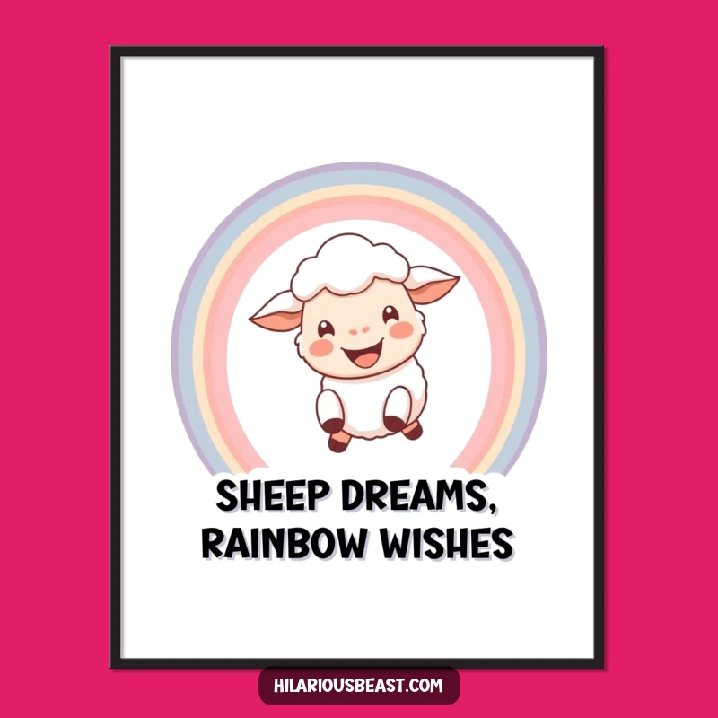 Funny Free Printable Wall Art: Sheep Rainbow Leap Decor, Downloadable Art