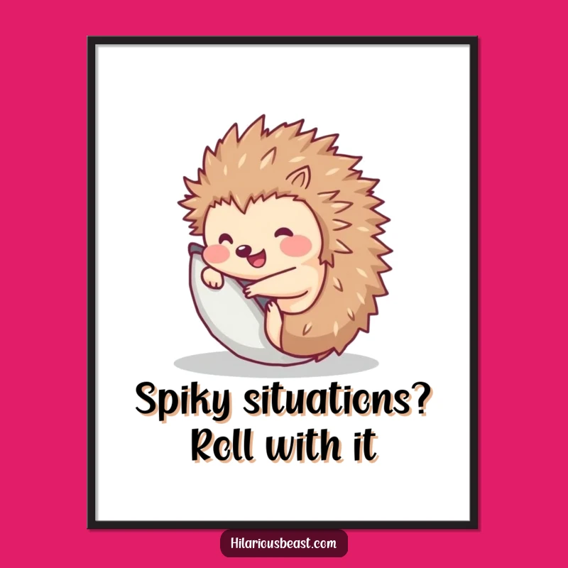 Free Printable Hedgehog Wall Art: Cute Rolling Ball Humor Downloadable Decor