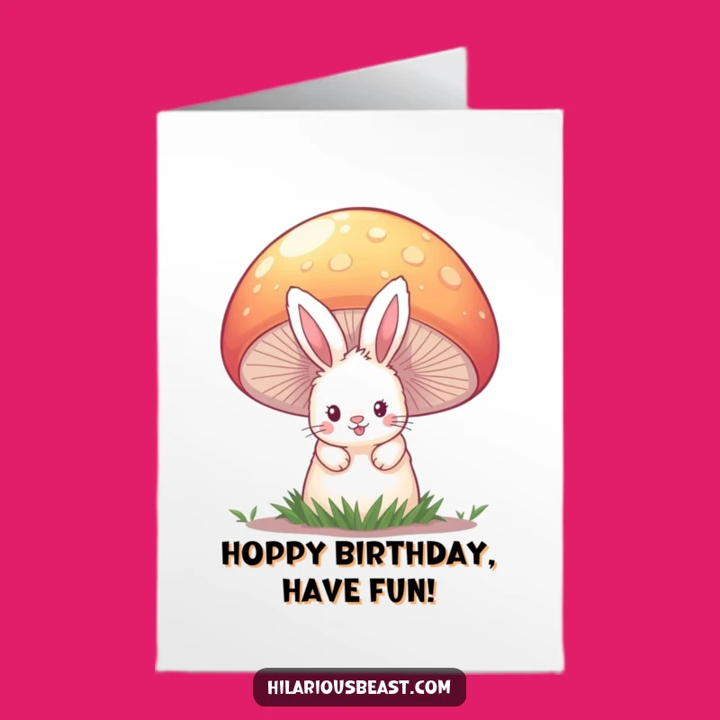 Free Printable Birthday Card: Bunny Mushroom Surprise, Funny Downloadable Digital Gift