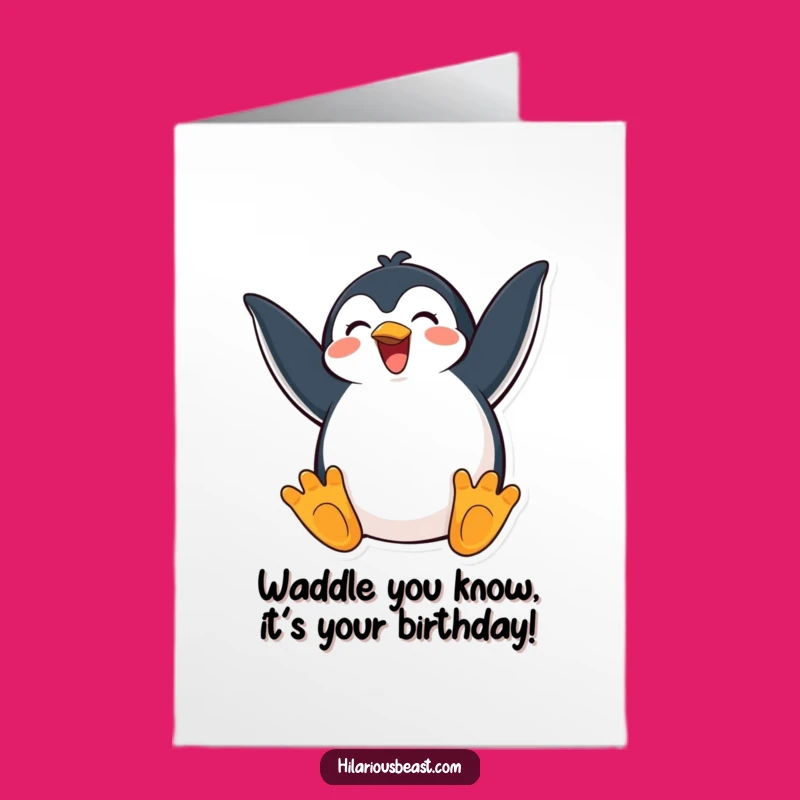 Free Printable Birthday Card: Happy Penguin Excitement Downloadable Gift