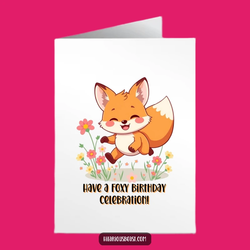 Free Printable Birthday Card: Smiling Fox Leaping Funny Downloadable Gift Outdoors
