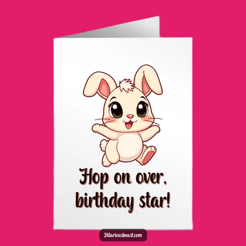 Free Printable Joyful Bunny Birthday Card - Hopping Bunny with Floppy Ears Downloadable Gift