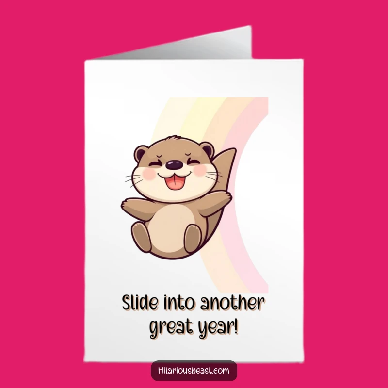 Free Printable Otter Birthday Card: Rainbow Slide Fun Downloadable Gift