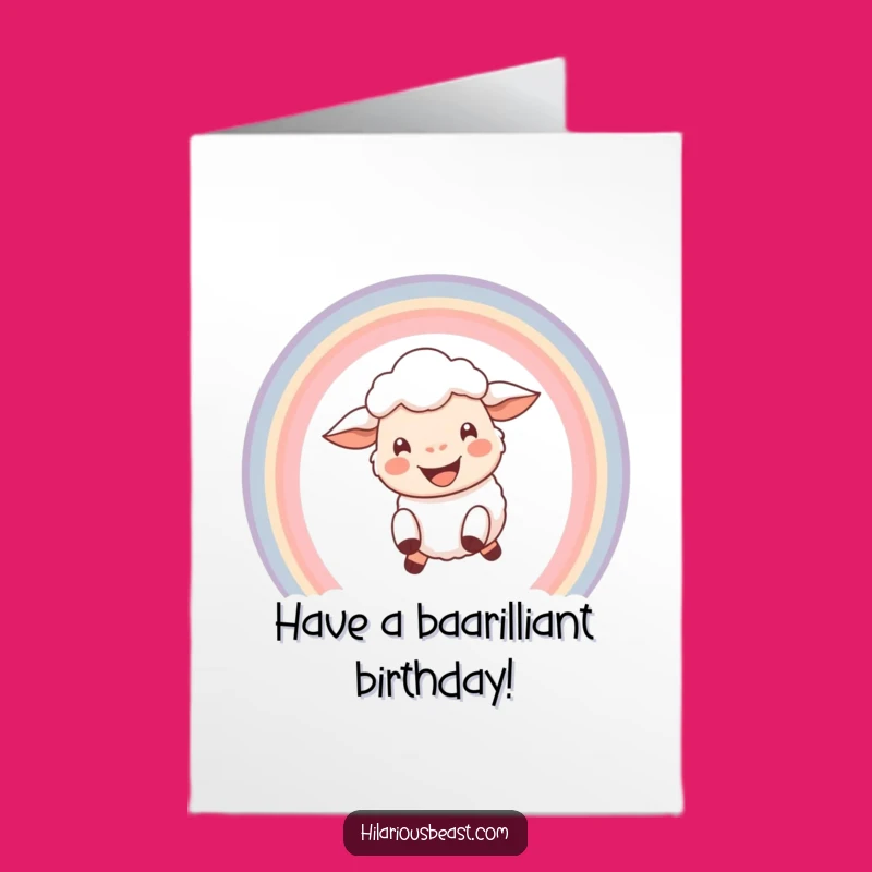 Free Printable Birthday Card: Joyful Sheep Rainbow Leap, Downloadable Digital Gift
