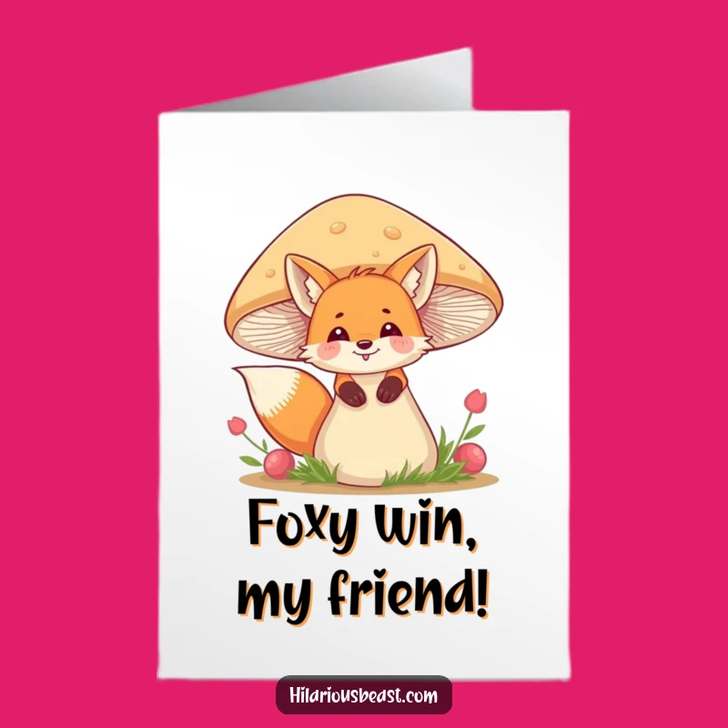 Free Printable Fox Congrats Card: Wobbly Mushroom Fun Funny Downloadable Gift