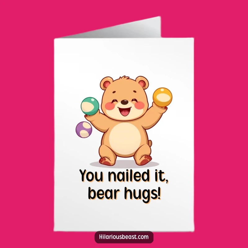 Free Printable Bear Congratulations Card: Juggling Cub Downloadable Success