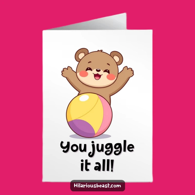 Free Printable Congratulations Card: Delighted Bear Cub's Balancing Win - Downloadable Celebration