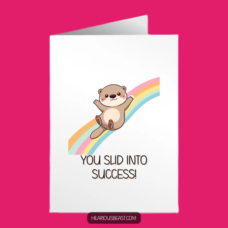 Free Printable Congratulations Card: Otter's Rainbow Ride - Downloadable Joyful Success