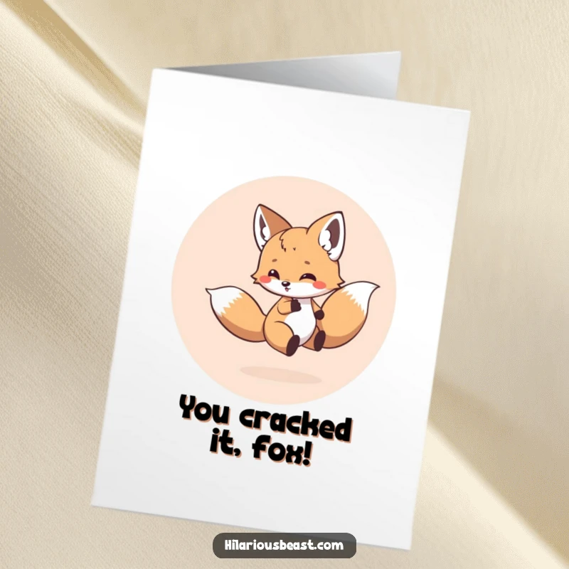 Funny Free Printable Congratulations Card: A small, round fox cub spins in circles chasing its tail.