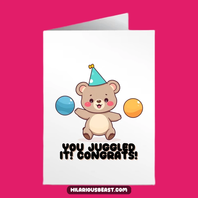 Free Printable Congrats Card: Juggling Bear Cub Celebration, Easy Downloadable Gift