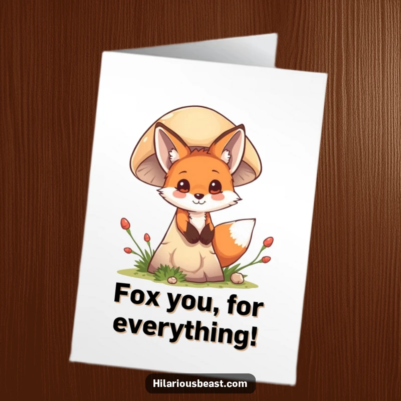 Funny Free Printable Fox Thank You Card: Mischievous cub peeking out, offering a sly and thankful grin.