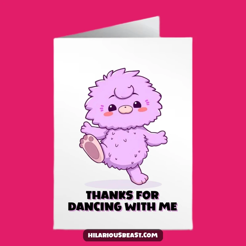 Free Printable Thank You Card: Dancing Purple Creature, Funny Downloadable Appreciation Gift