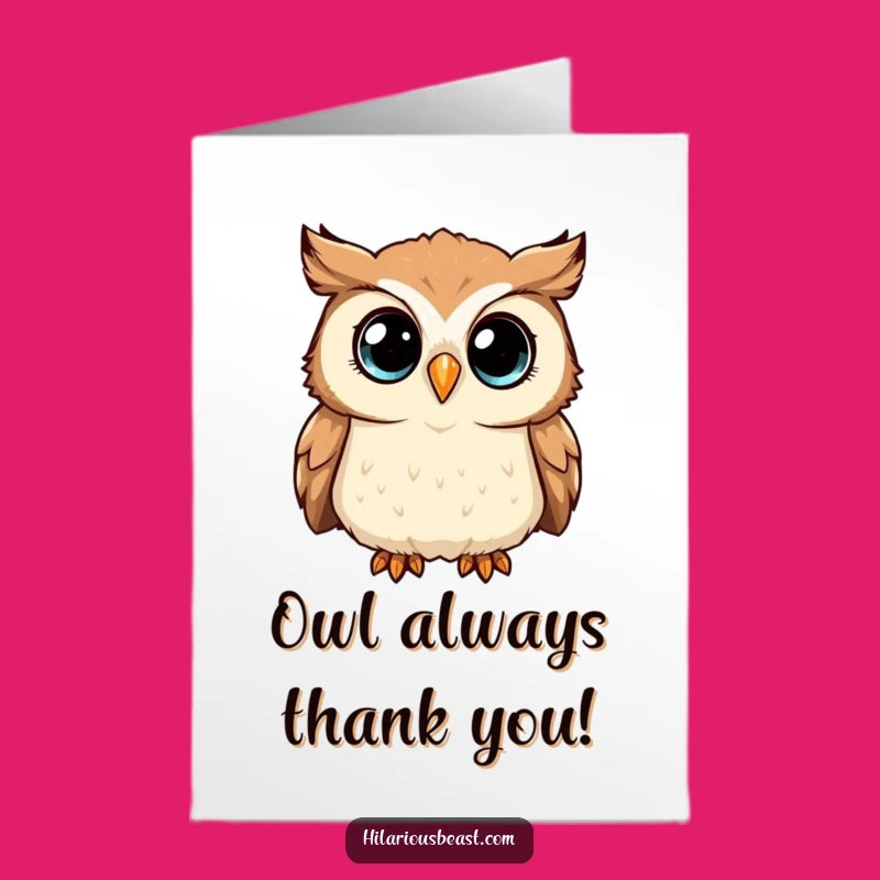 Free Printable Thank You Card: Owl's Grateful Gaze, a Funny Downloadable Gift