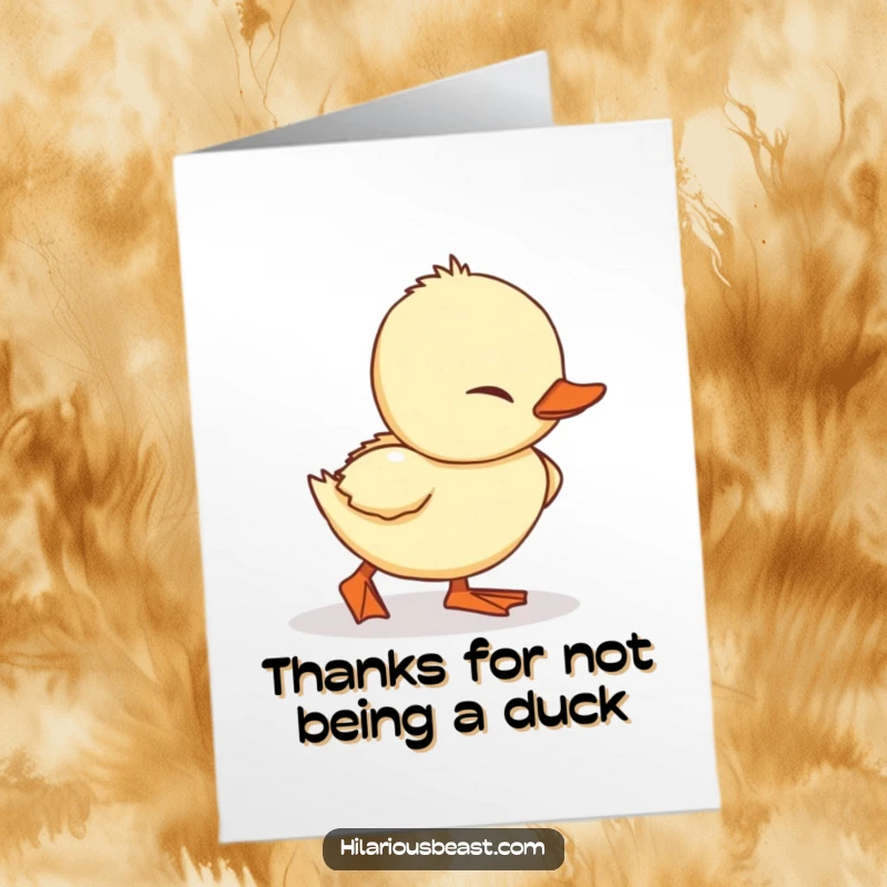 Funny Free Printable Duckling Thank You Card: A cute duckling adorably tripping over its feet, offering a heartfelt thank you.