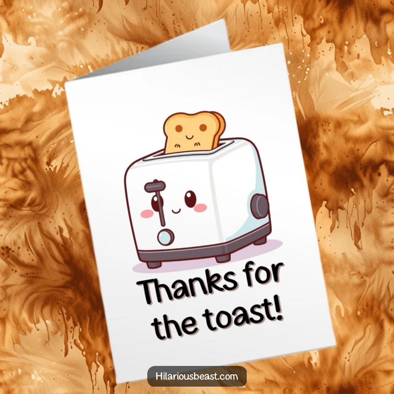 Funny Free Printable Thank You Card: A square, smiling toaster is popping toast with a spring, offering thanks with a kick.