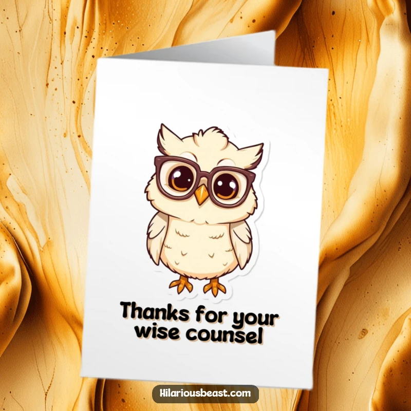 Funny Free Printable Owl Thank You Card: Curious chick in glasses offers a wise, grateful message.