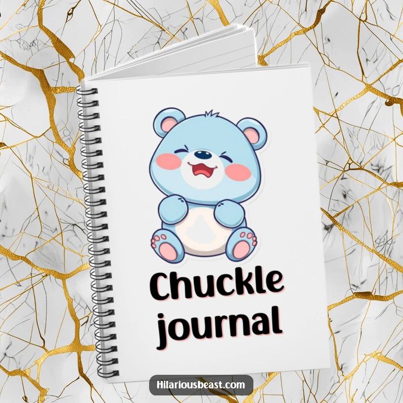 Funny blue bear cub, face scrunched in a giggle, inspiring joy on the cover of this delightful notebook.