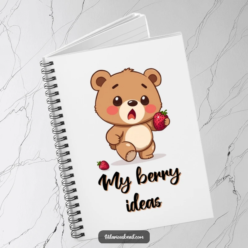 Funny brown bear cub notebook, a surprised cub stumbling with a berry balanced, ready for your notes and creative ideas.