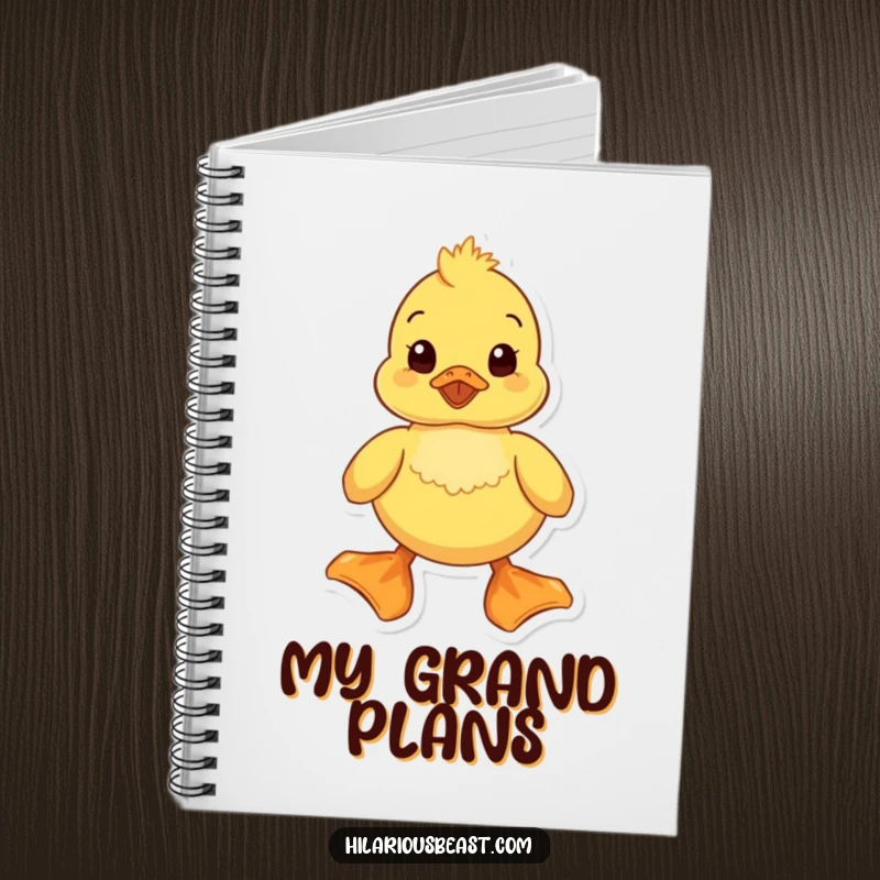 Funny duckling notebook for jotting notes, featuring a waddling duckling with comically large feet. Perfect for journaling, sketching, and lovers of funny stationery.