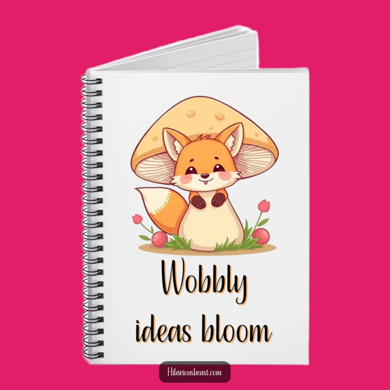 Funny Fox Notebook - Giggling Behind Mushroom, Perfect Gift for Writers