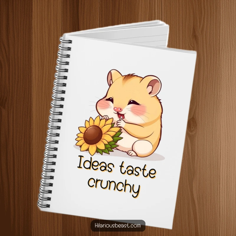 Funny hamster cub munching a sunflower seed, cute journal, perfect for notes.