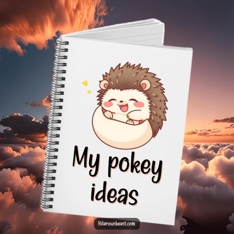 Funny happy hedgehog notebook featuring a hedgehog rolling into a ball and giggling uncontrollably, great for jotting funny thoughts