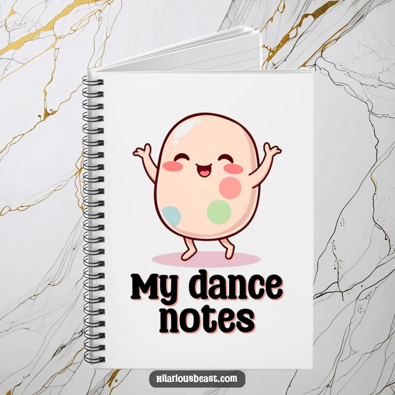 Funny notebook featuring a plump, wobbly jelly bean character in a silly dance pose, perfect for jotting down humorous thoughts.