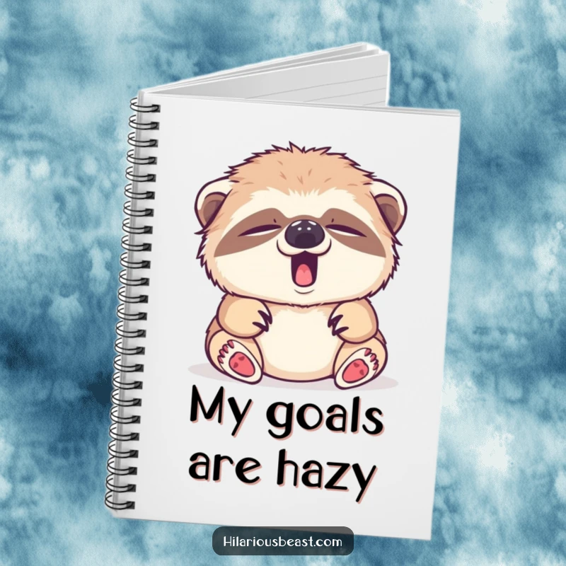 Funny sleepy sloth cub yawning, tiny yawn, blank journal, for slow thoughts.