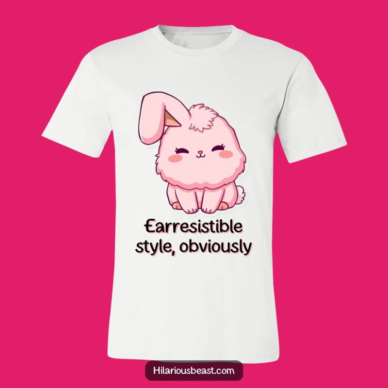 Funny Floppy Ear Bunny T-Shirt, Cute Fluffy Pink Tee, Humorous Gift for Animal Lovers