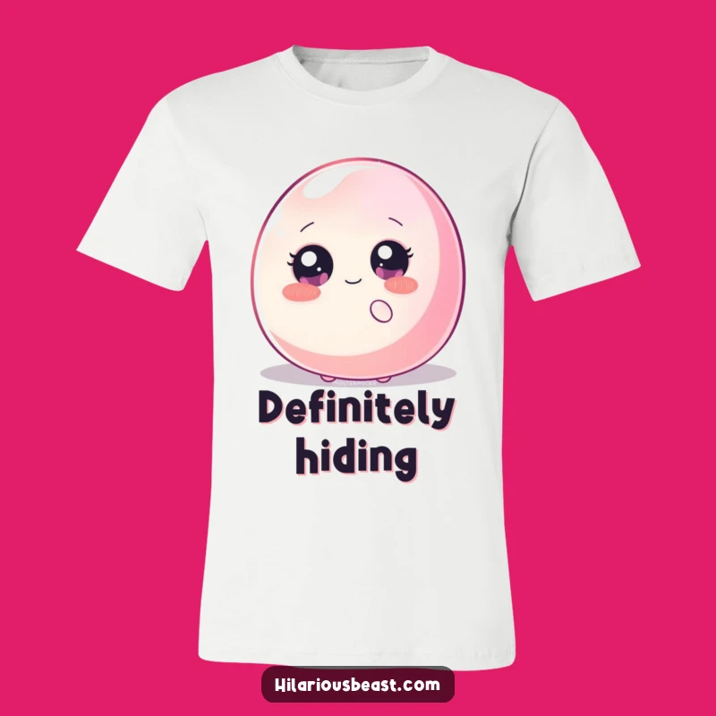 Funny Shy Blob T-Shirt - Sparkly Eyes Creature Hiding Behind Jellybean, Great Gift