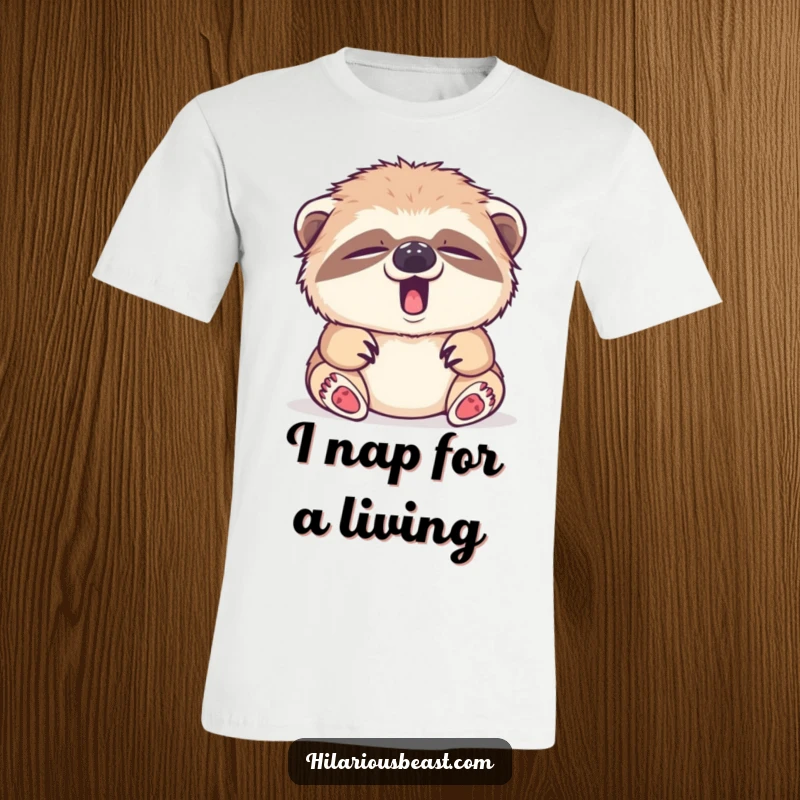 Funny sleepy sloth cub yawning, tiny yawn, relaxed and cute, comfortable funny t-shirt.