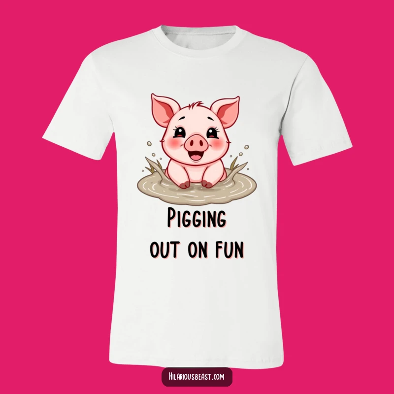 Funny Piglet Mud Puddle T-Shirt - Cheerful Splashing Swine Tee